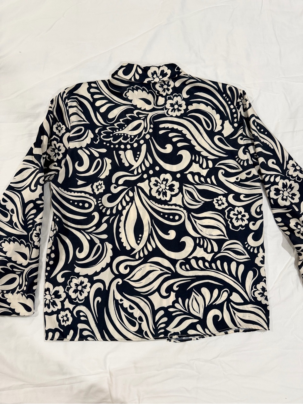 Zara Black & White Floral Button-Down silk Shirt